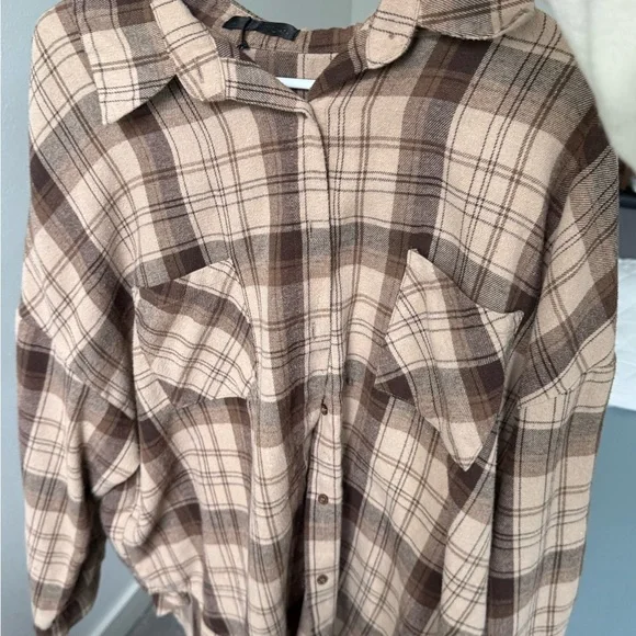 SHEIN Plaid Button Down Shirt - Brown and Tan - Picture 1 of 1